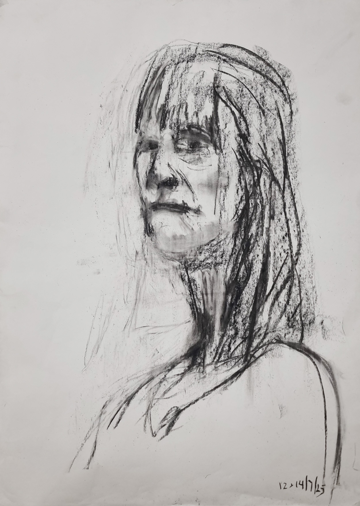 Portrait drawing in natural tones, rendered with layered garden-sourced pigments